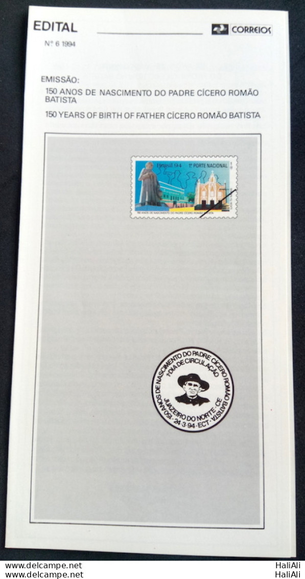 Brazil Brochure Edital 1994 06 Father Cicero Romao Batista Religion Without Stamp - Briefe U. Dokumente
