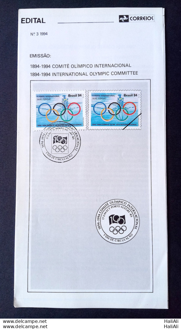 Brazil Brochure Edital 1994 03 Olympic Comite With Stamp CBC RS Porto Alegre - Lettres & Documents