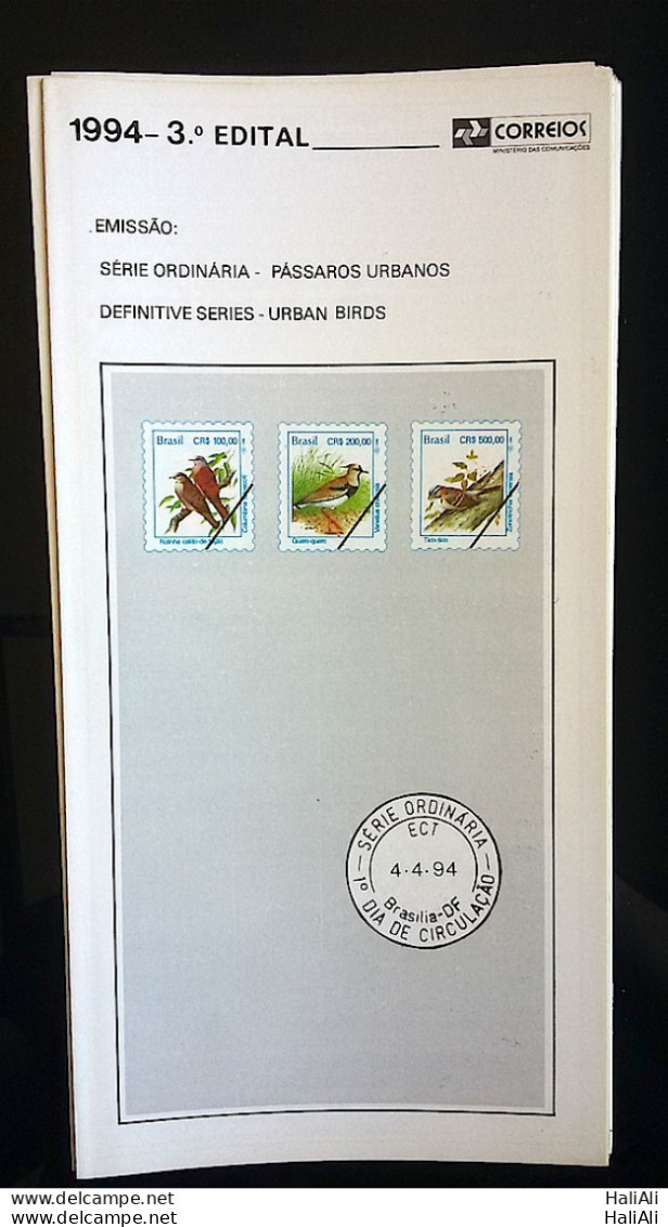 Brazil Brochure Edital 1994 03 Urban Birds Without Stamp - Covers & Documents