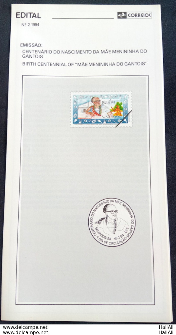 Brazil Brochure Edital 1994 02 Mother Girl Religion African Culture With Stamp - Covers & Documents