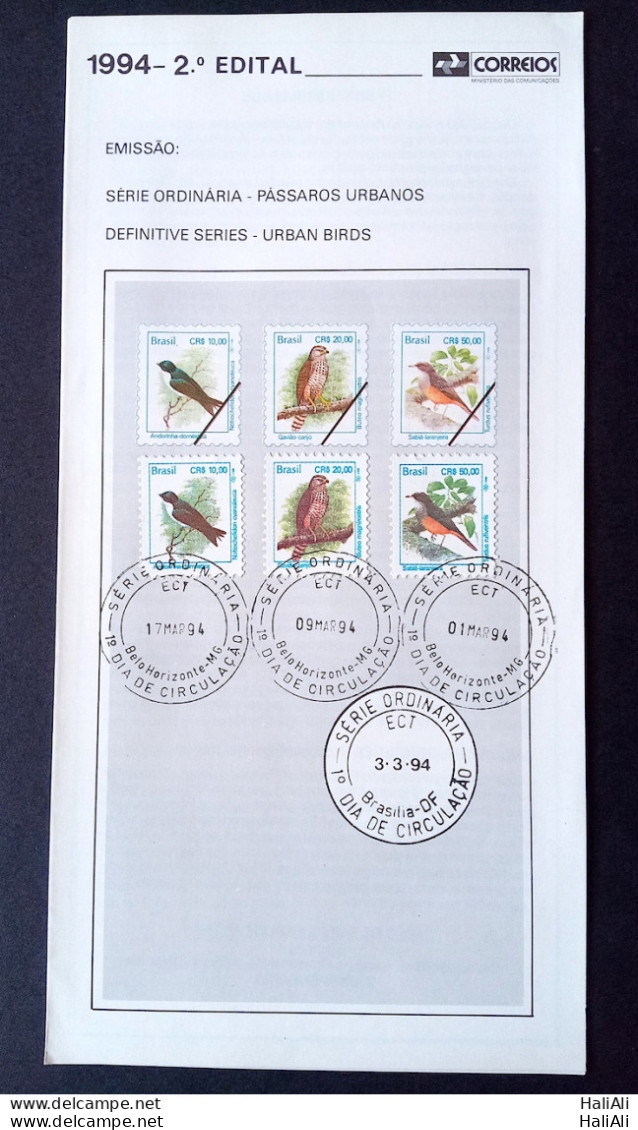 Brazil Brochure Edital 1994 02 Urban Birds With Stamp CBC MG Belo Horizonte - Lettres & Documents