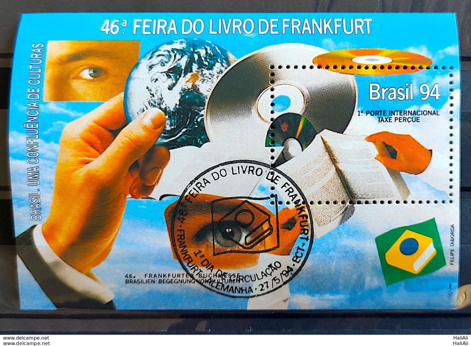 B 96 Brazil Stamp Block Frankfurt Book Fair Technology Flag Book Hand 1994 Handstamp - Ungebraucht