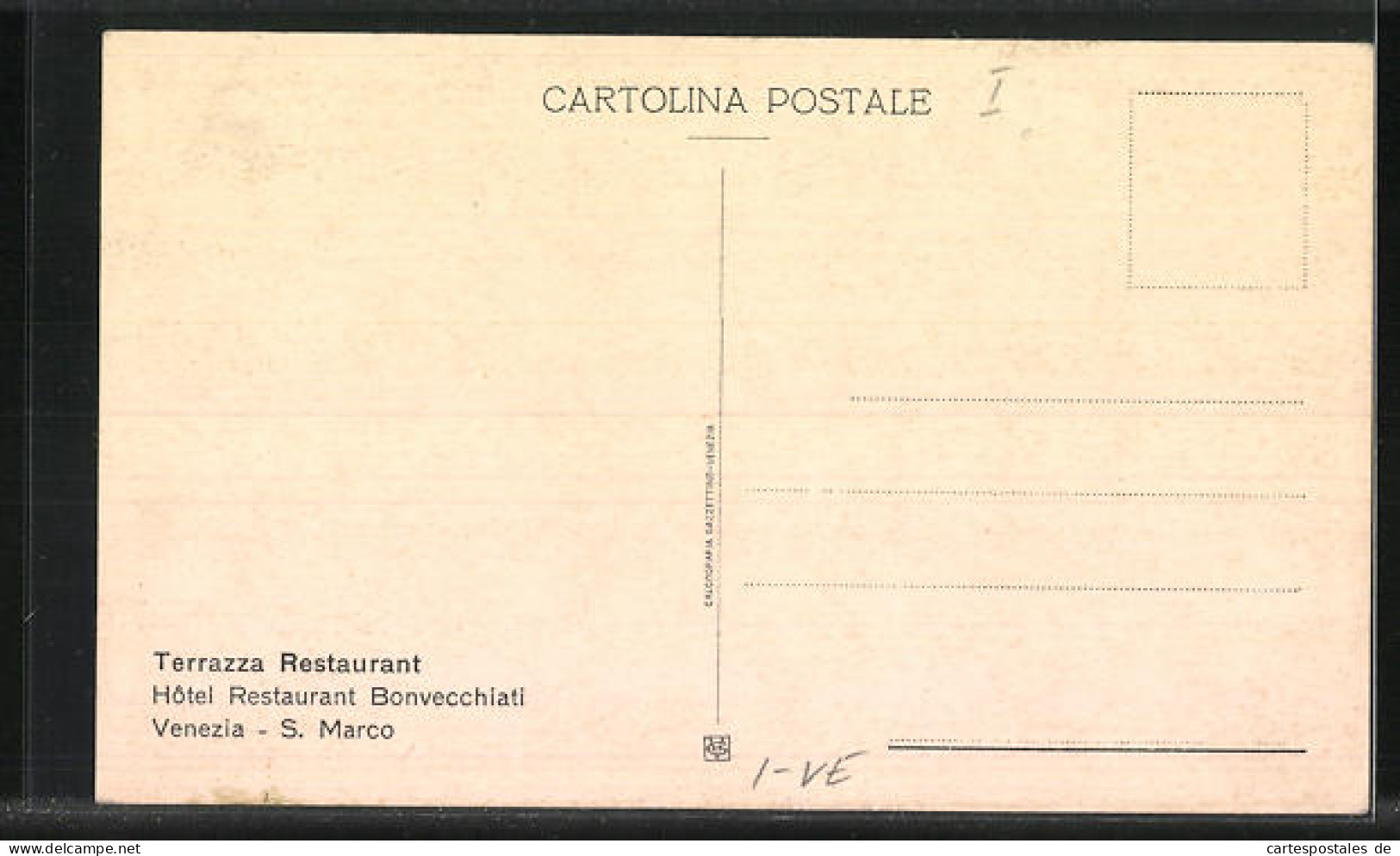 Cartolina Venezia, Hotel Restaurant Bonvecchiati, Piazza S. Marco  - Venezia