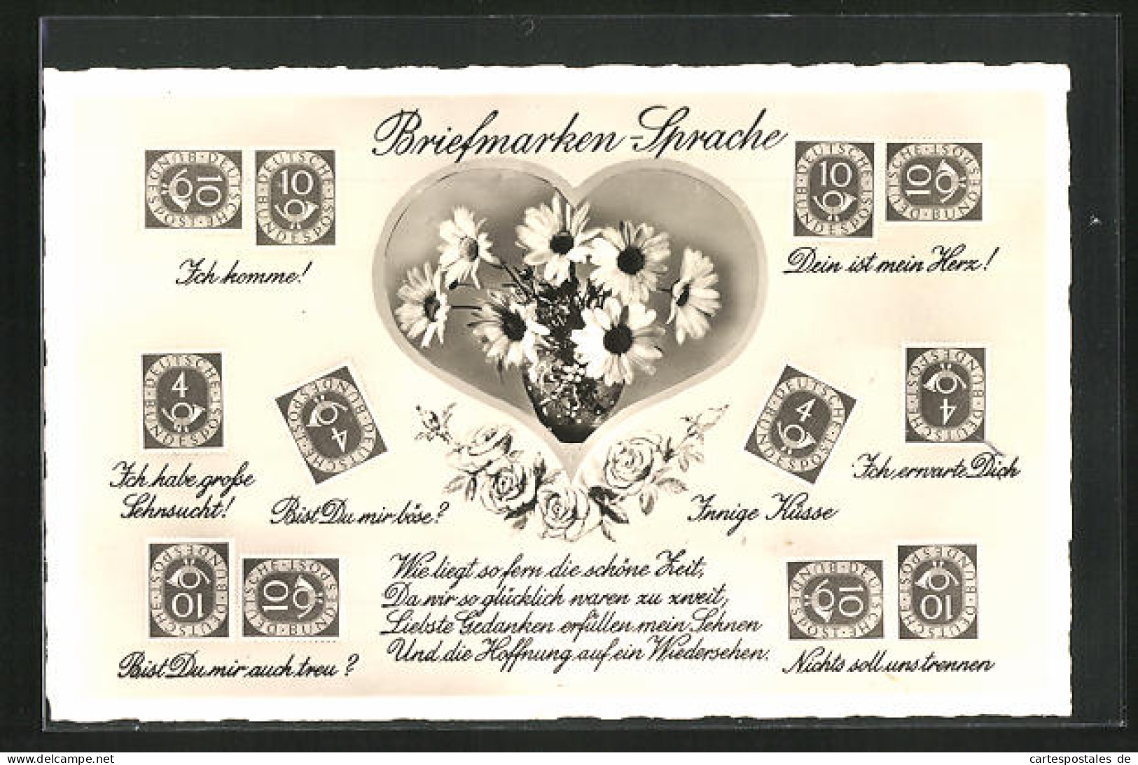 AK Erklärung Der Briefmarkensprache, Vase Mit Margeriten  - Stamps (pictures)