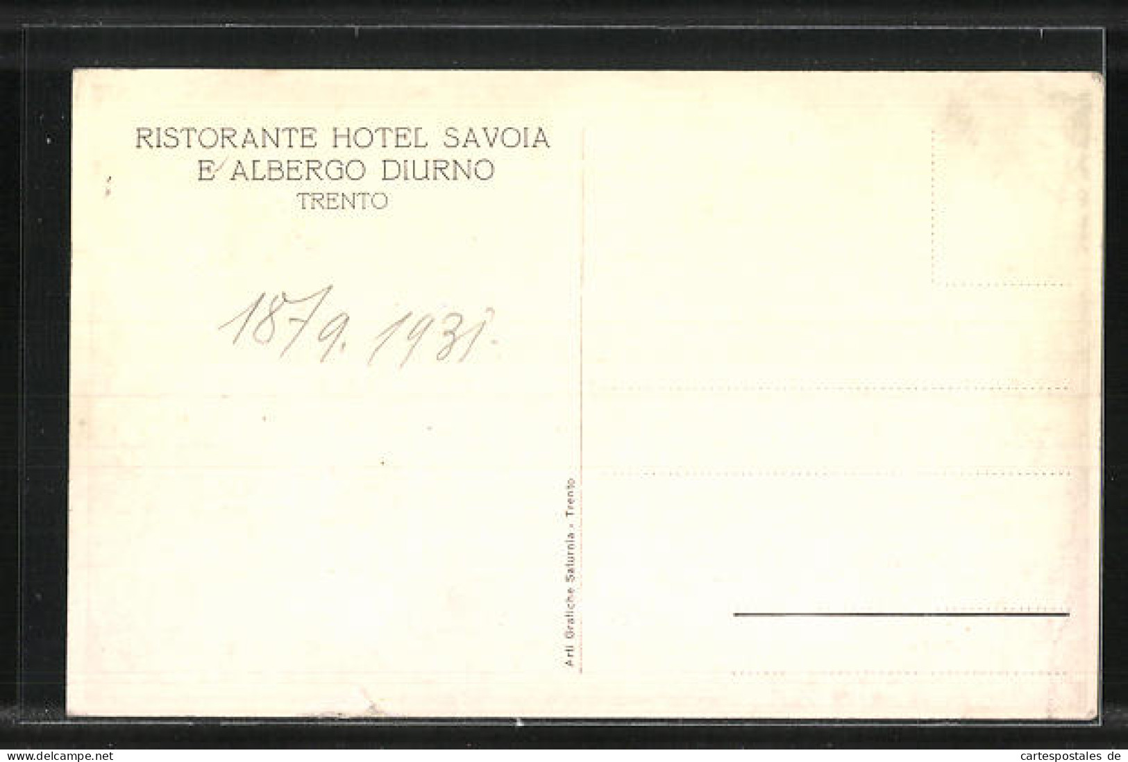 Cartolina Trento, Ristorante Hotel Savoia E Albergo Diurno  - Trento