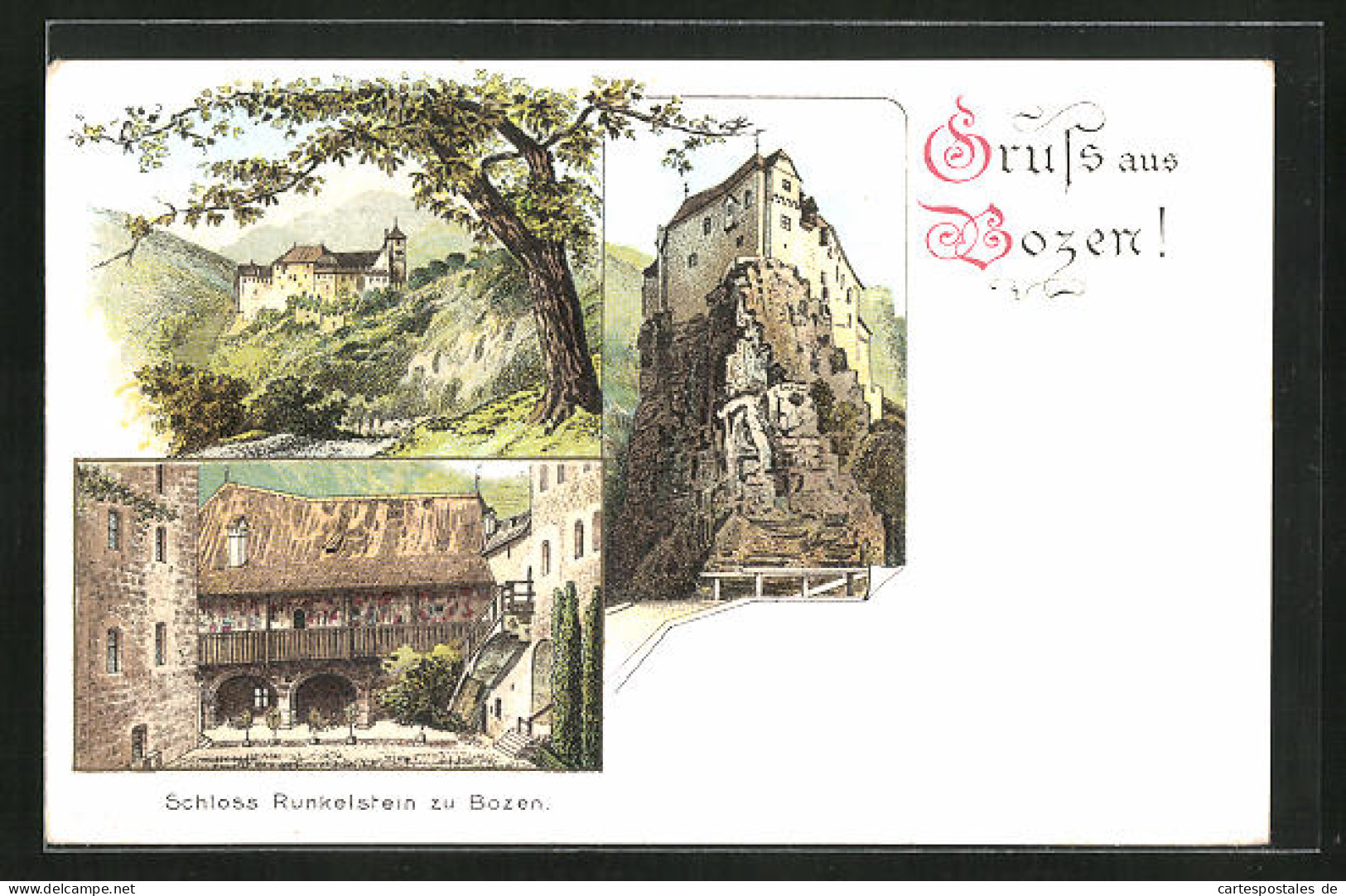 Lithographie Bozen, Schloss Runkelstein  - Bolzano