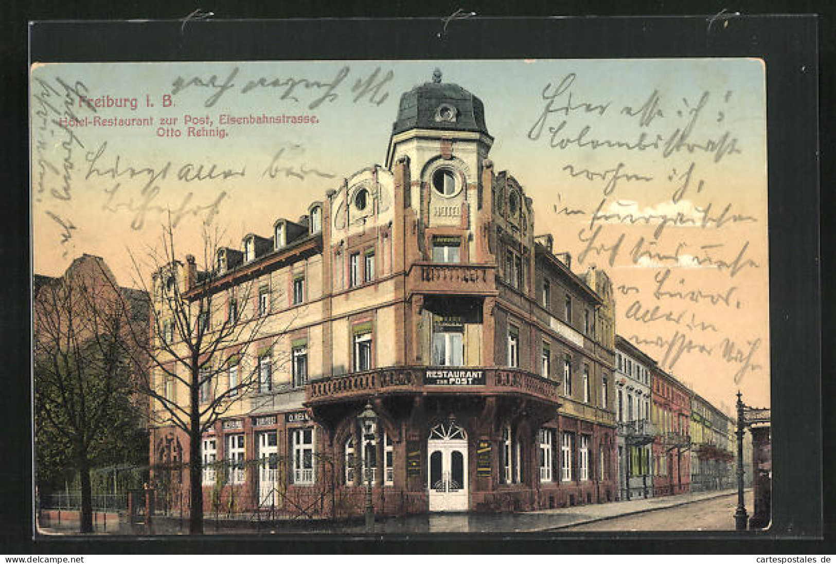 AK Freiburg I. B., Hotel-Restaurant Zur Post, Eisenbahnstrasse  - Freiburg I. Br.