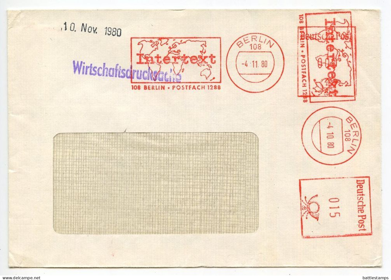 Germany, Berlin 1980 Meter Cover; Intertext Slogans With World Map - Franking Machines (EMA)