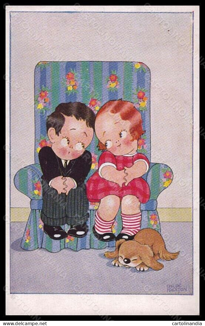 Artist Signed Illustratori Chloe Preston Children Dog Serie 1598-2 Pc VK5850 - Altri & Non Classificati