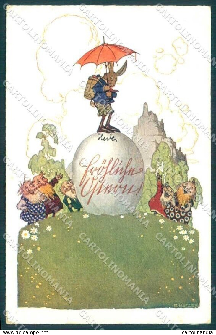 Artist Signed Kutzer Gnome Lutin Dressed Hare Easter Serie 1335 Postcard VK9502 - Autres & Non Classés