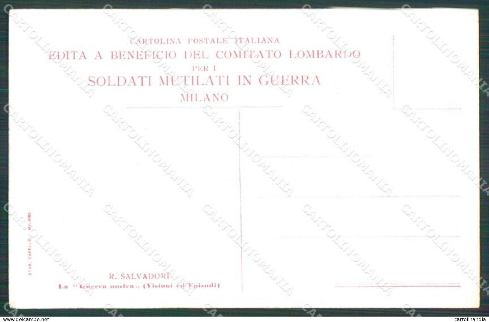 Militari Propaganda WW1 Comitato Lombardo Mutilati Salvadori Cartolina XF8446 - Otros & Sin Clasificación