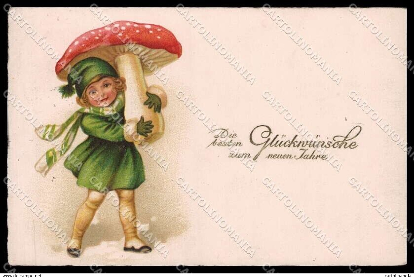 Illustratori Artist Signed Girl Mushroom Happy New Year Amag 2251 Pc ZG7574 - Sonstige & Ohne Zuordnung