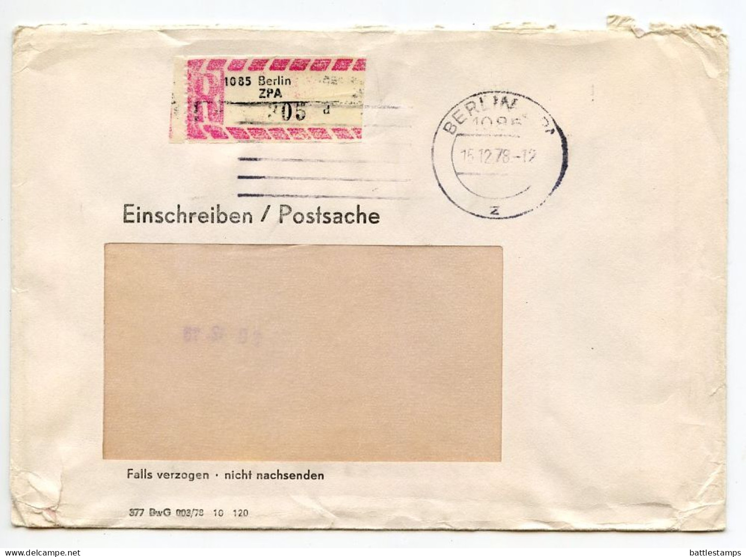 Germany, East 1978 Registered Cover; Berlin Cancel; Berlin ZPA Registration Label - Covers & Documents