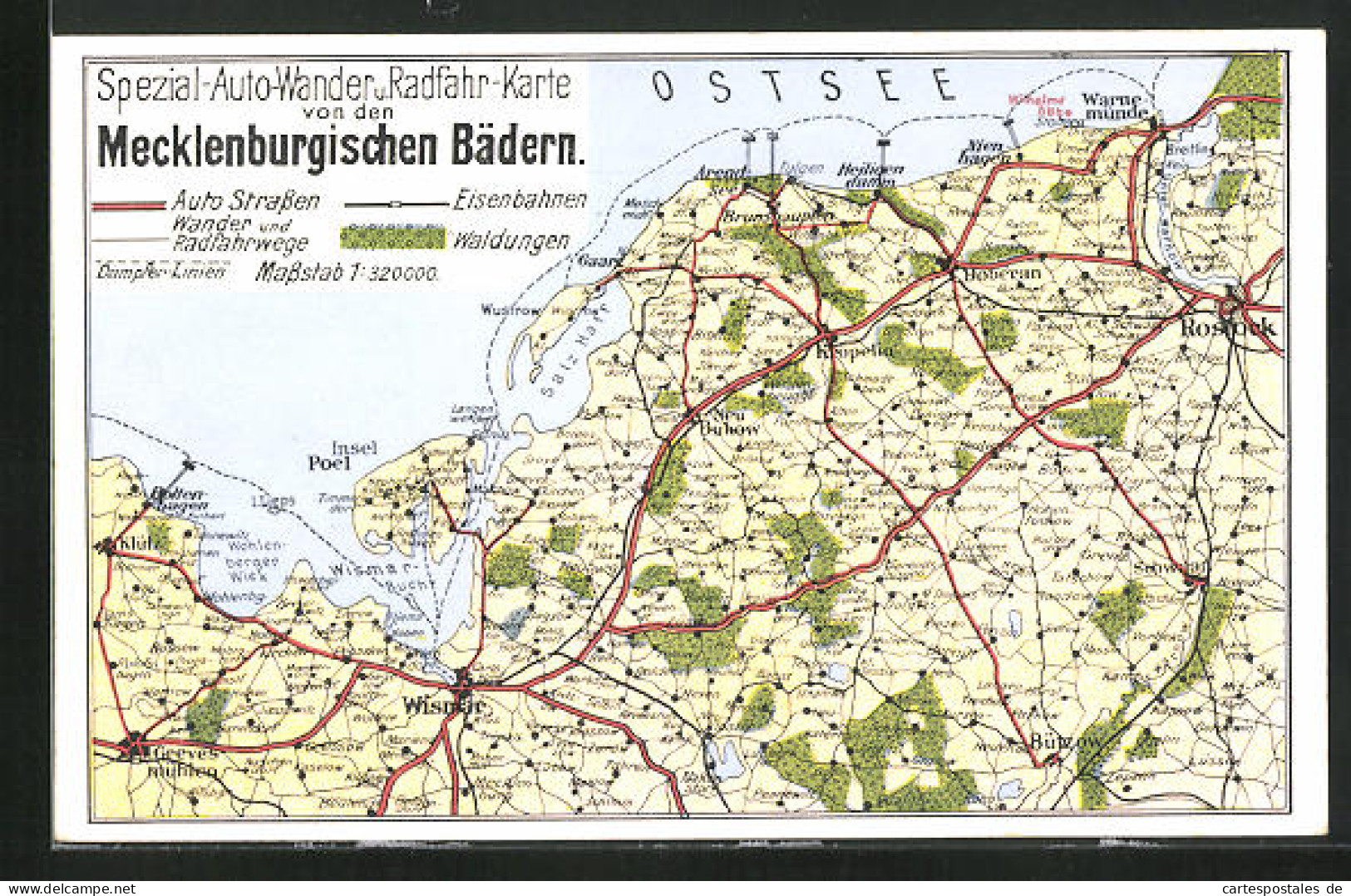 AK Wismar, Spezial-Auto- Und Radfahrkarte Von Den Mecklenburgischen Bädern  - Maps