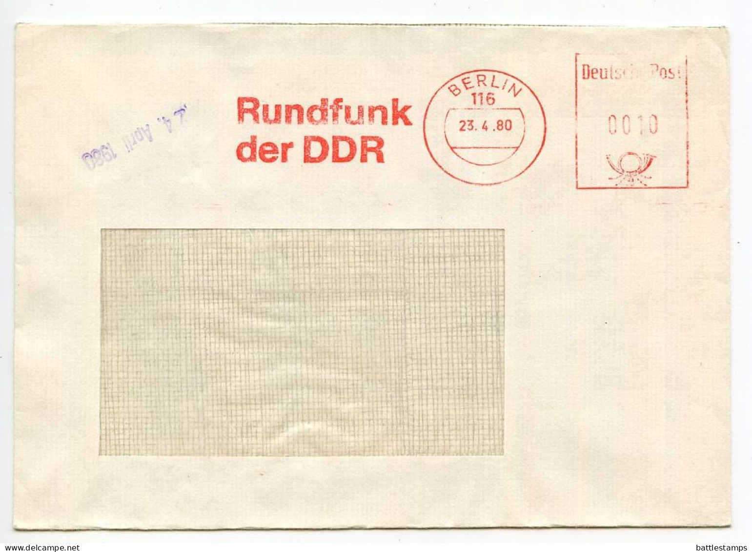 Germany, East 1980 Meter Cover; Berlin - Rundfunk Der DDR (GDR Radio) - Macchine Per Obliterare (EMA)