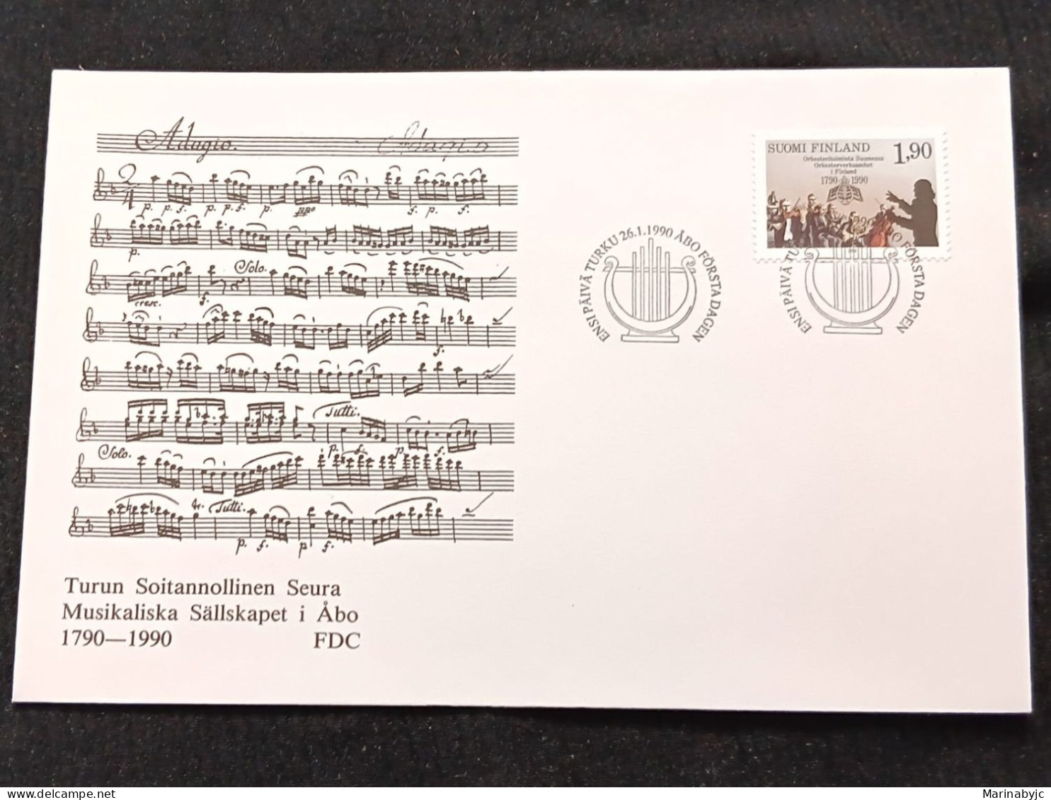 D)1990, FINLAND, FIRST DAY COVER, ISSUE, II CENTENARY OF THE MUSICAL ORCHESTRA IN FINLAND, ERIK FERLING, 1733 -1808 DIRE - Other & Unclassified
