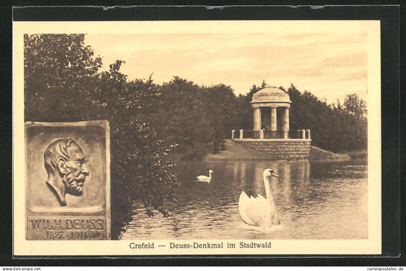 AK Krefeld, Deuss-Denkmal Im Stadtwald Und Schwäne  - Krefeld