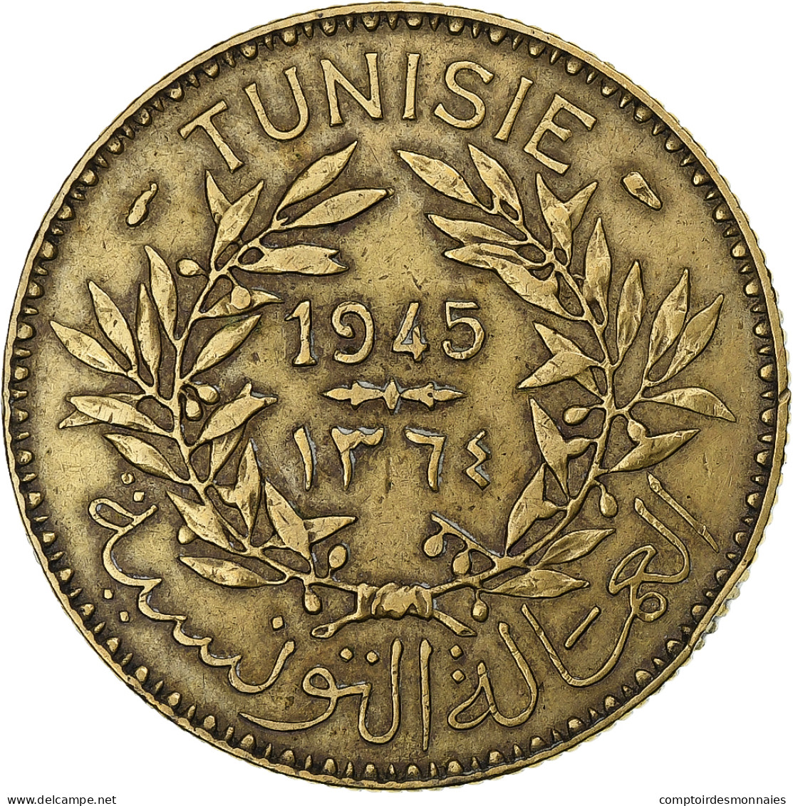 France, Tunisie, Muhammad VIII, 2 Francs, 1945, Paris, Bronze-Aluminium, TTB - Other & Unclassified