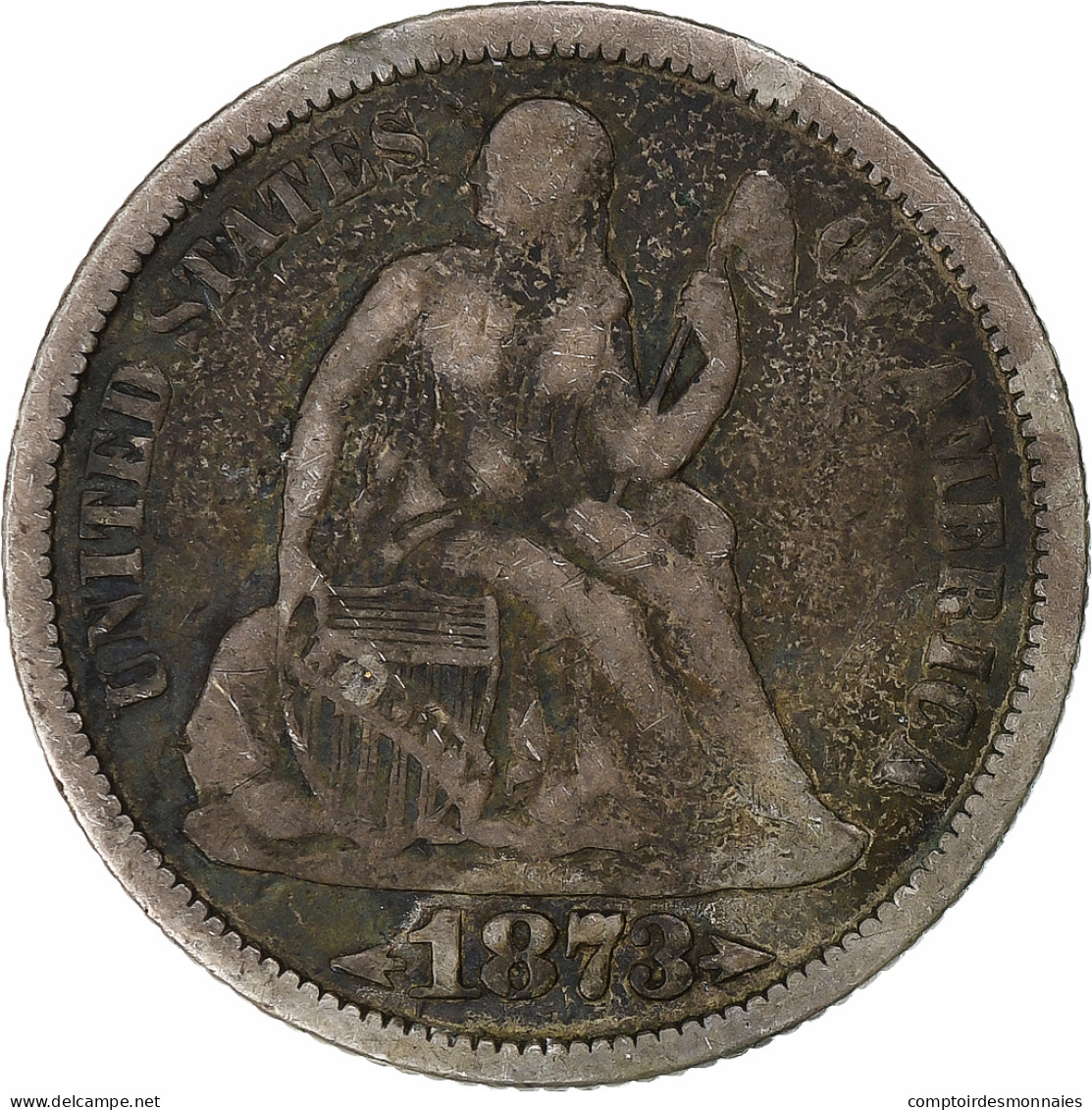 États-Unis, Dime, Seated Liberty, 1873, Philadelphie, Argent, TB - 1837-1891: Seated Liberty (Liberté Assise)