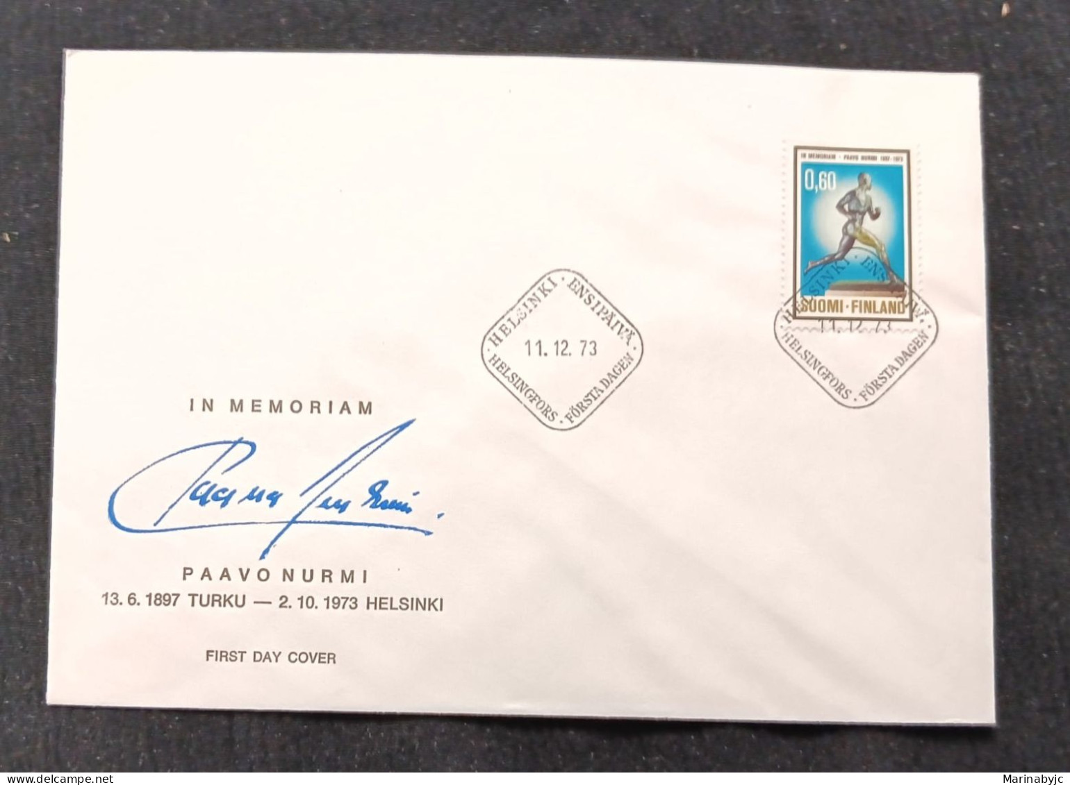 D)1973, FINLAND, FIRST DAY COVER, ISSUE, TRIBUTE TO PAAVO NUURMI, 1897-1973, WORLD AND OLYMPIC CHAMPION DISTANCE RUNNER, - Other & Unclassified