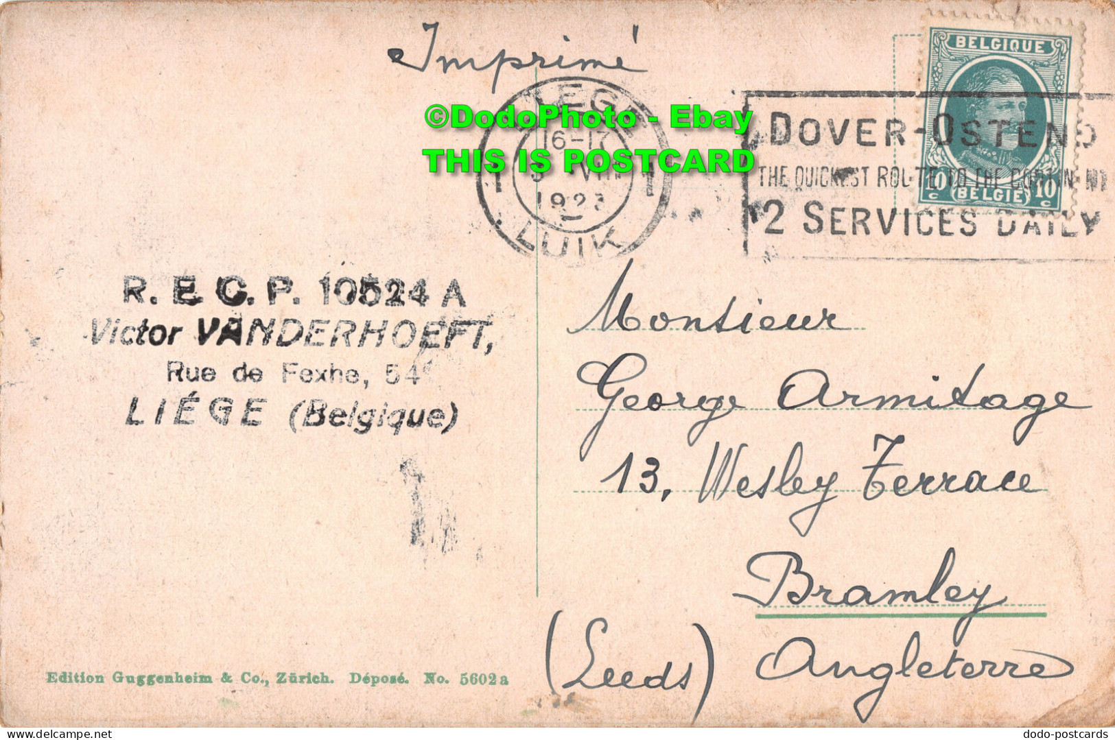 R411001 Liege. Place Du Marechal Foch. Guggenheim. No. 5602a. 1923 - World