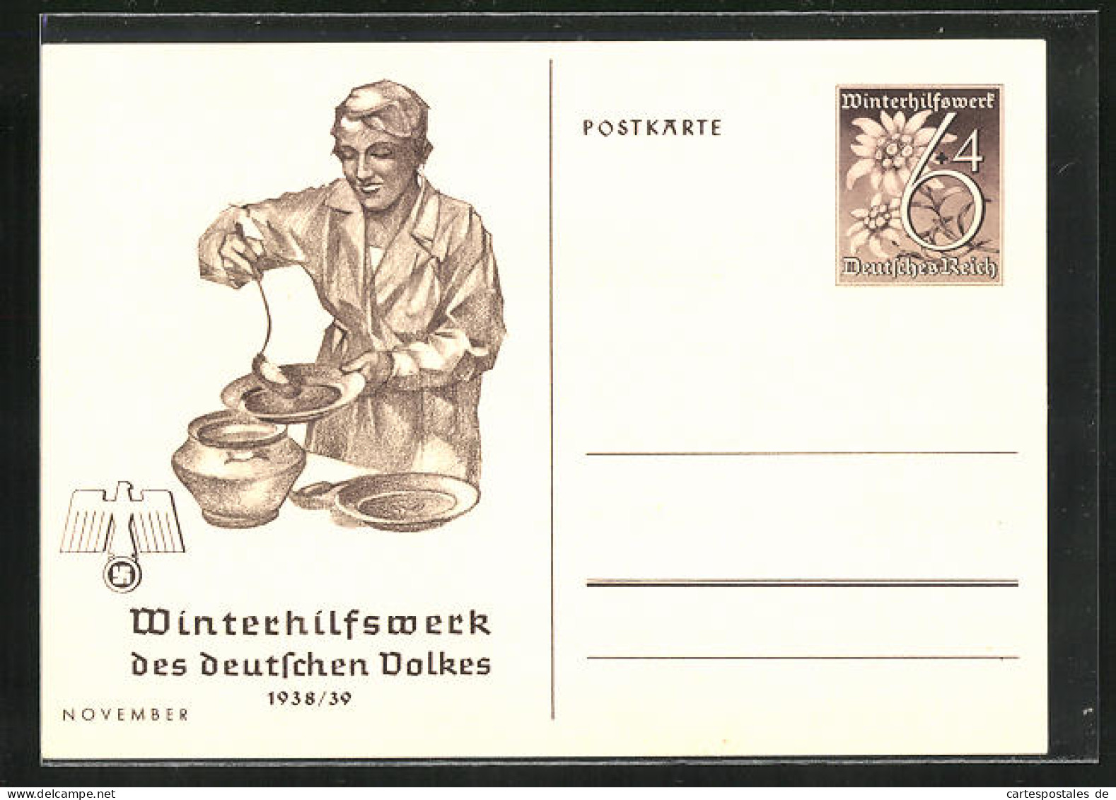 AK WHW-Suppenküche 1938 /39, Ganzsache WHW Winterhilfswerk  - Cartoline