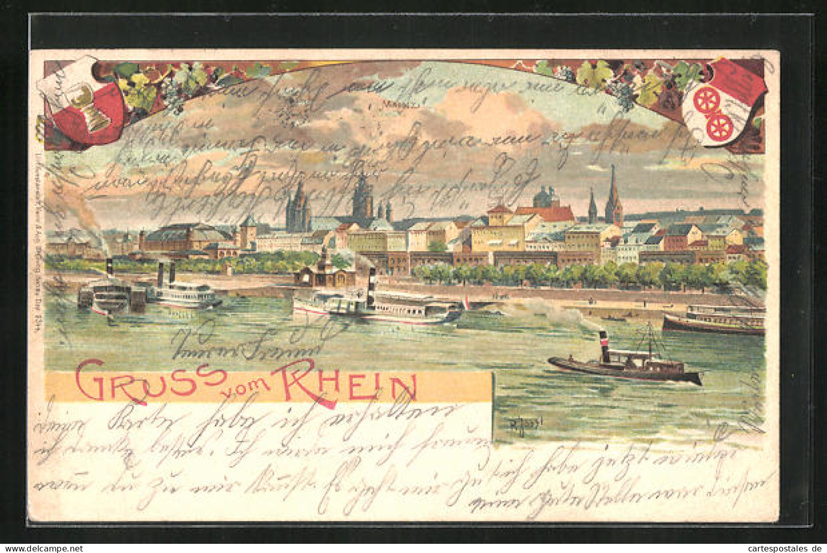 Lithographie Mainz, Panorama Mit Rhein  - Mainz