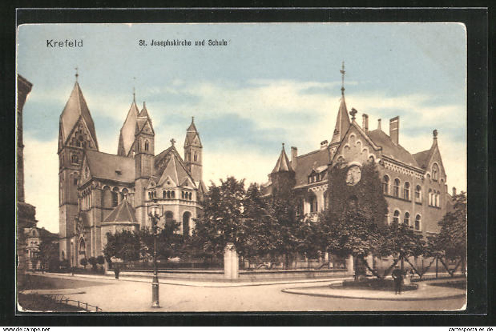 AK Krefeld, St. Josephskirche Und Schule  - Krefeld