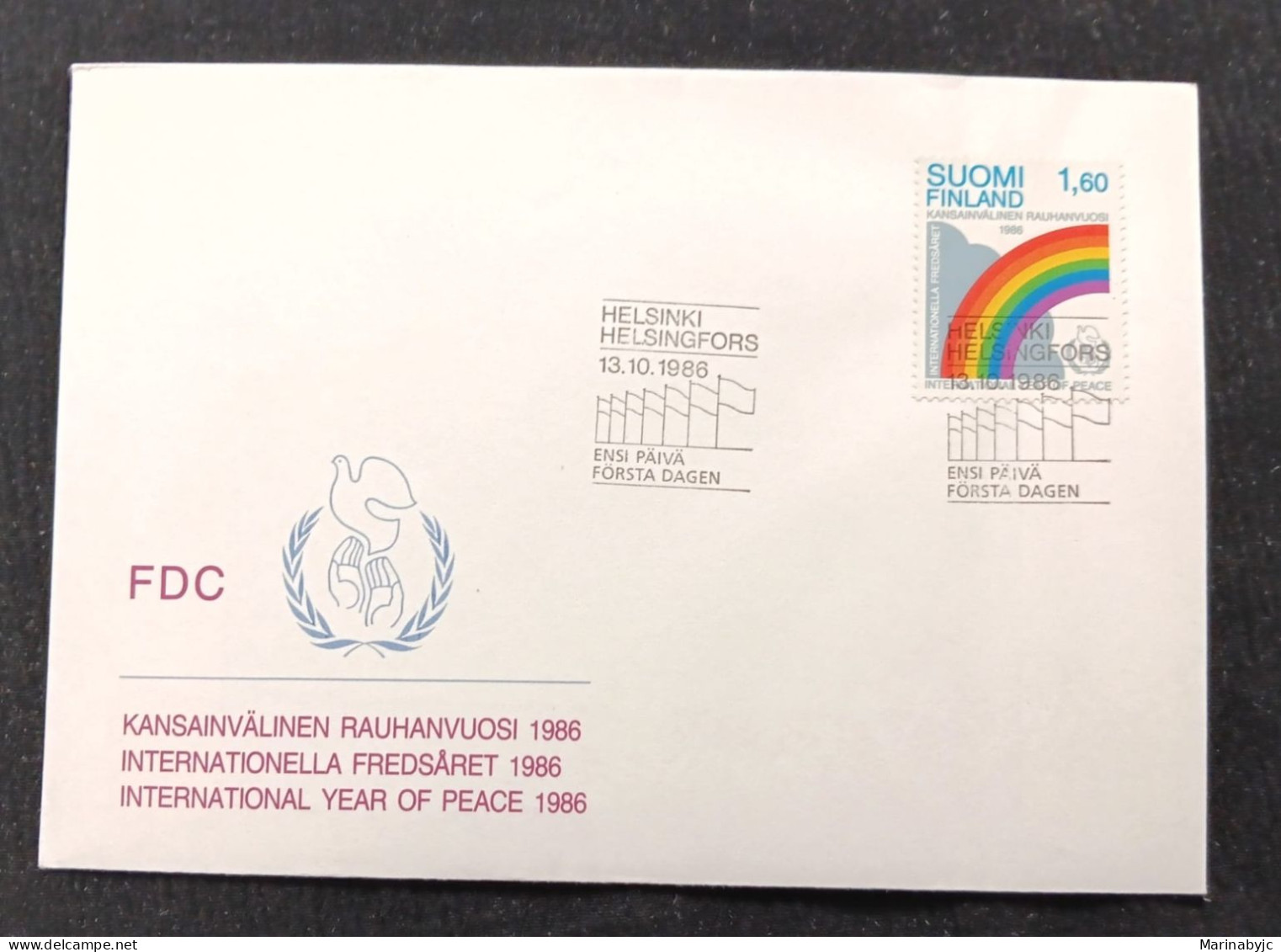 D)1986, FINLAND, FIRST DAY COVER, ISSUE, INTERNATIONAL YEAR OF PEACE, FDC - Autres & Non Classés