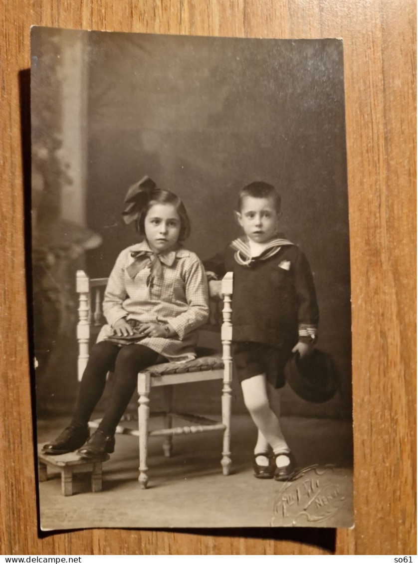 19203.  Fotografia Cartolina D'epoca Bambini In Posa Aa '20 Italia - 14x9 Foto Pili Nervi Genova - Personas Anónimos