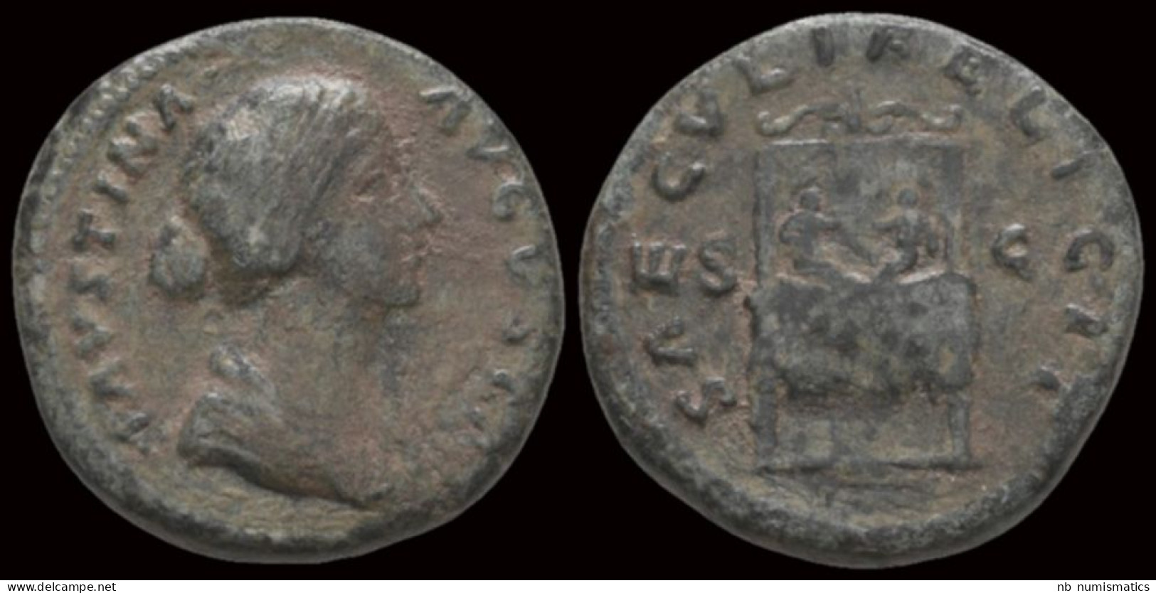 Faustina II AE Sesterius The Twins On Throne - La Dinastía Antonina (96 / 192)
