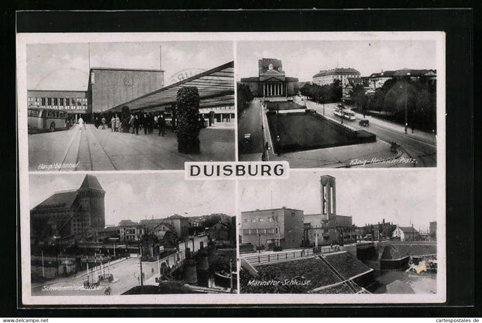 AK Duisburg, Hauptbahnhof, König Heinrich Platz, Marinetor-Schleuse, Schwanentorbrücke  - Duisburg