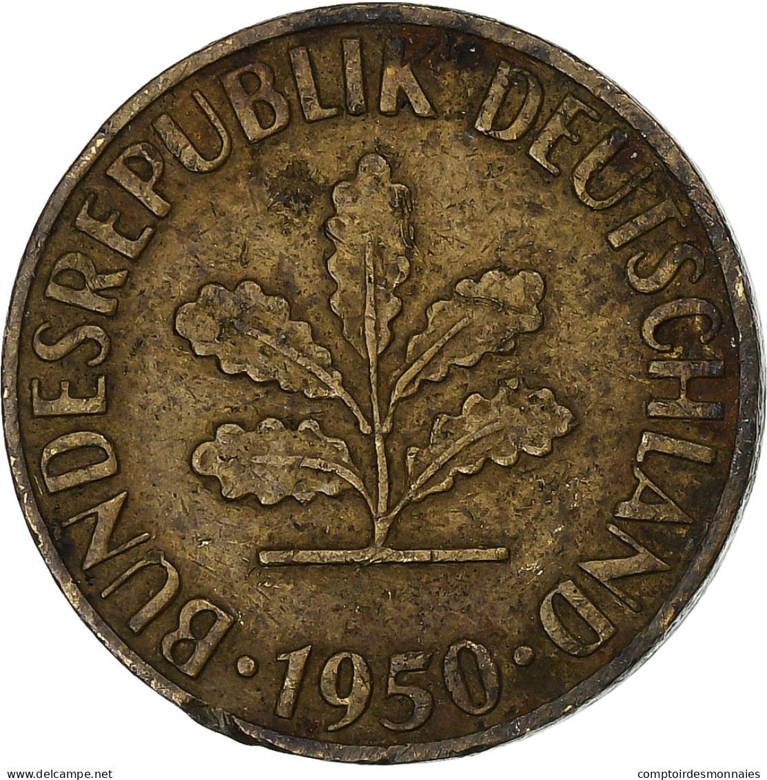 Allemagne, 5 Pfennig, 1950, Stuttgart, Brass Clad Steel, TB+, KM:107 - 5 Pfennig
