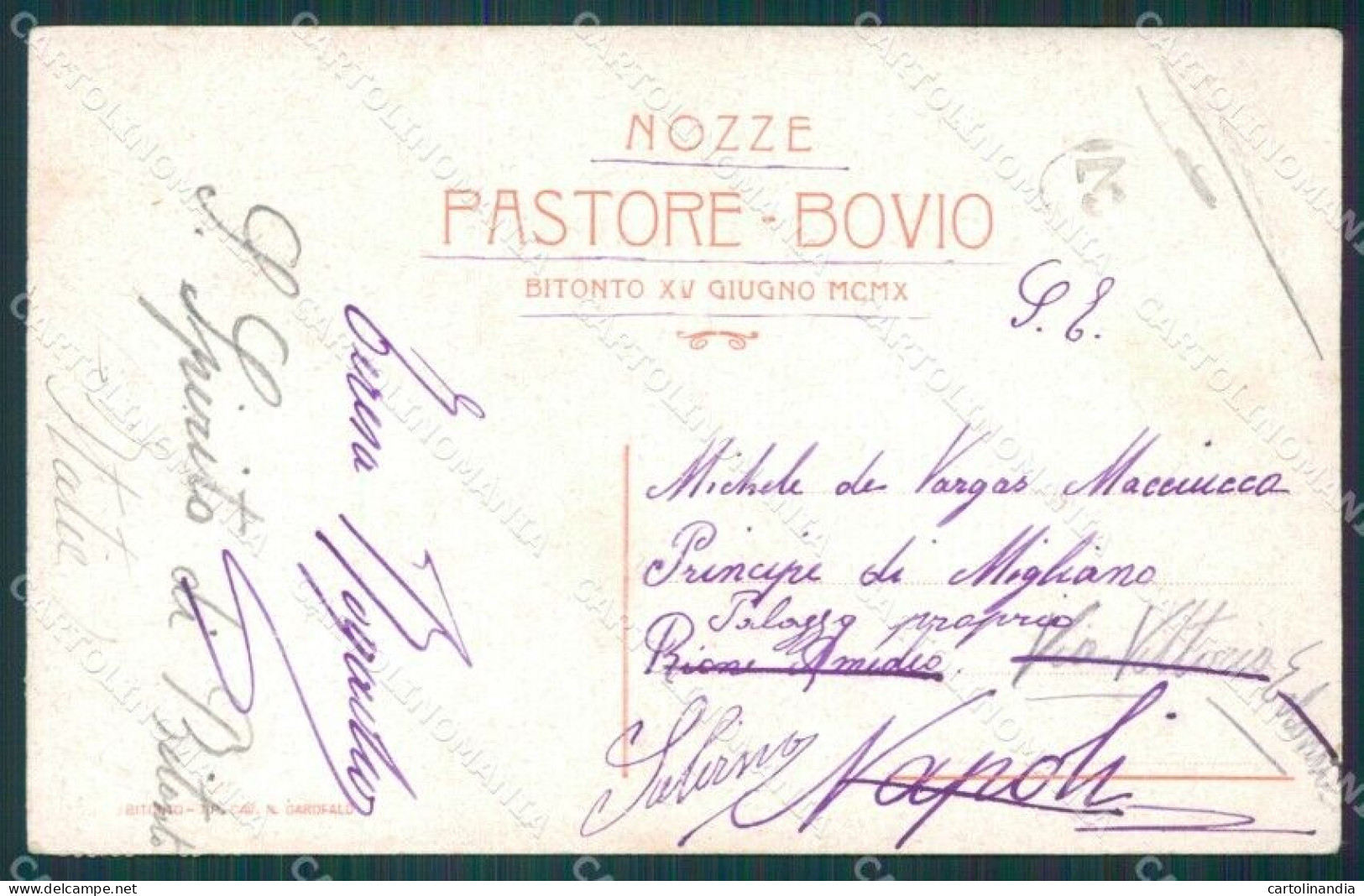 Bari Bitonto Tomba Petruccio Bove Nozze Pastore Bovio PIEGA Cartolina XB1923 - Bari