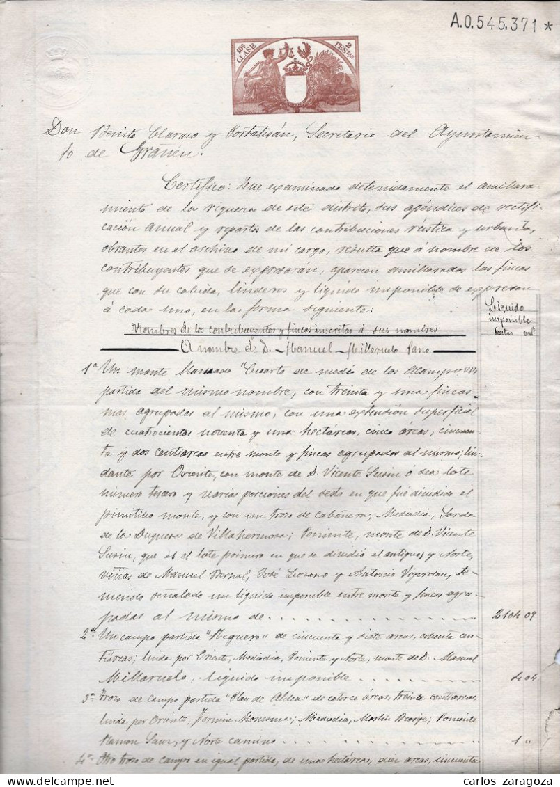 ESPAÑA 1906 — PLIEGO DE 2 Ptas, ENTERO FISCAL. Marca De Agua: TIMBRE DEL ESTADO - Fiscale Zegels