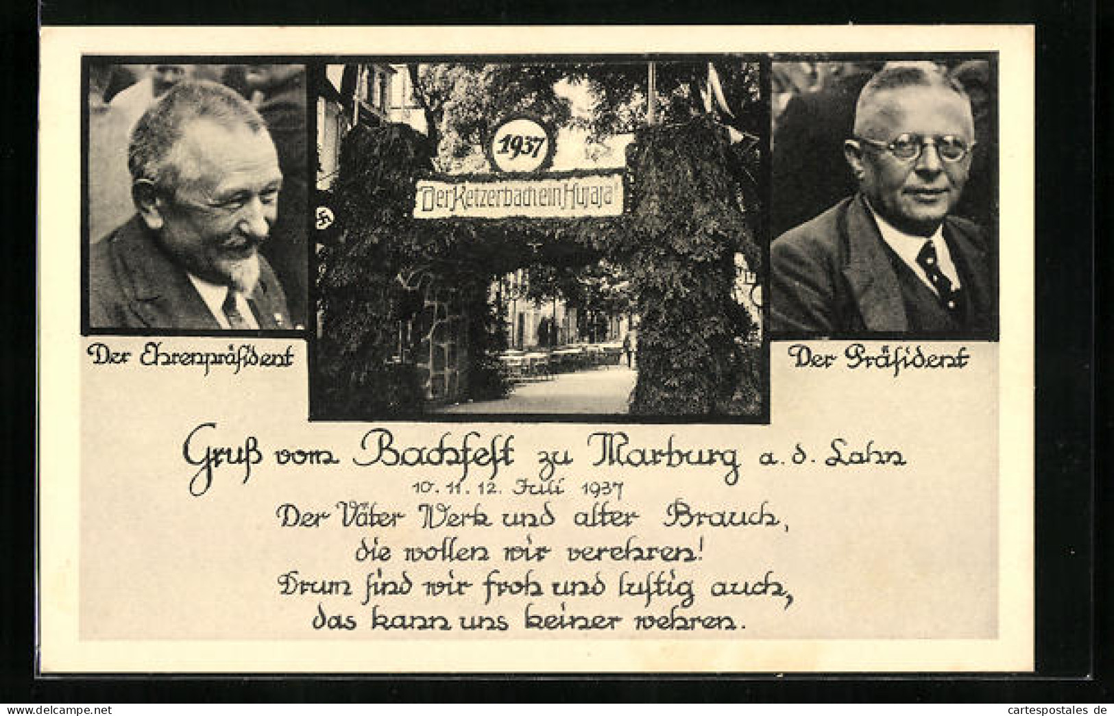 AK Marburg A. D. Lahn, Backfest 1937, Ehrenpräsident Und Präsident  - Marburg
