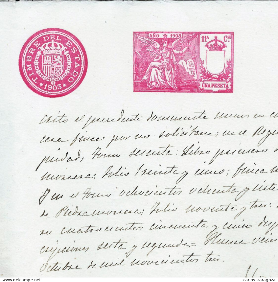 ESPAÑA 1903 TIMBRE DEL ESTADO. PLIEGO 1 Pta. Entero Fiscal + Timbre Móvil. Marca De Agua - Steuermarken