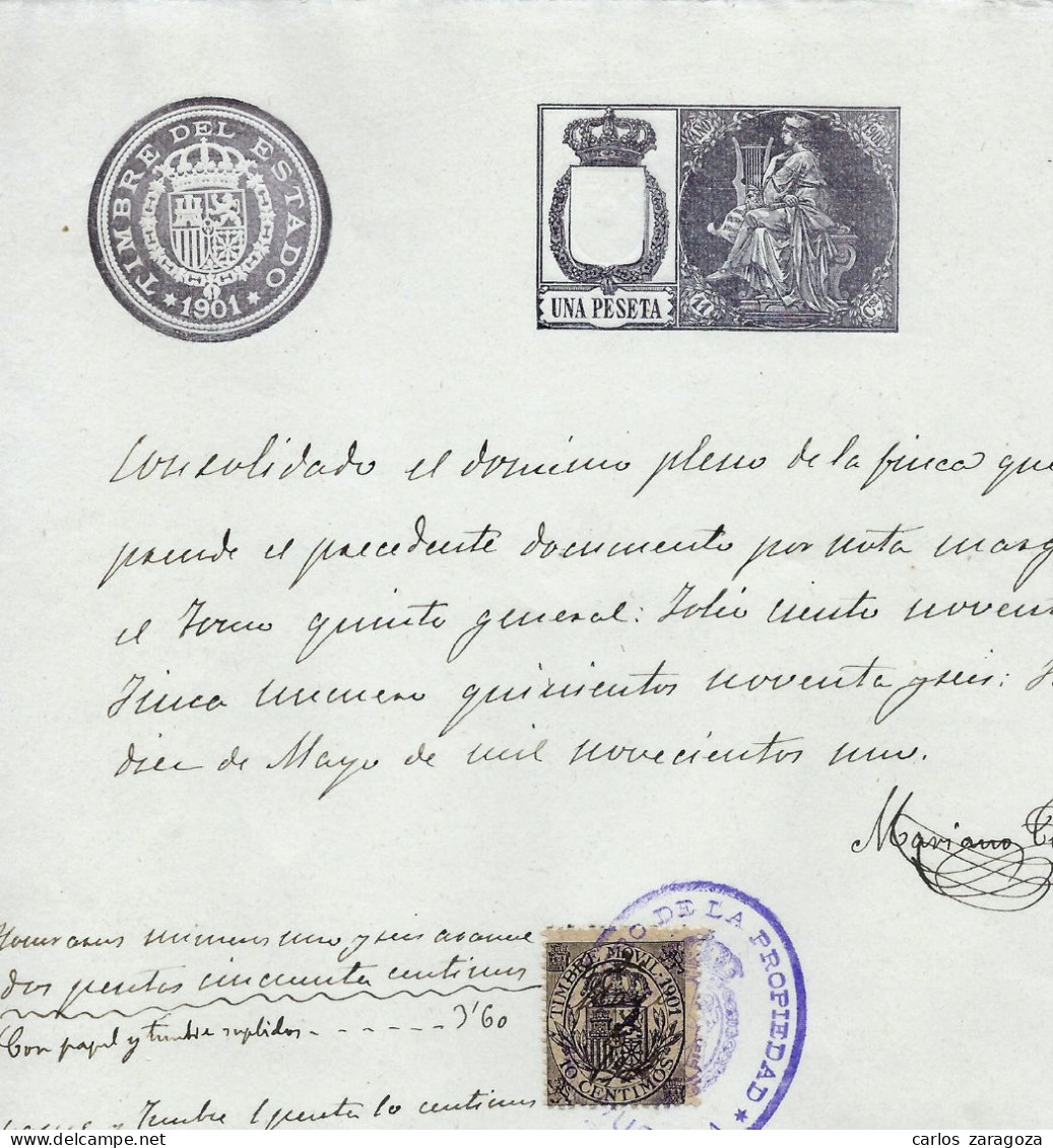ESPAÑA 1901 TIMBRE DEL ESTADO. PLIEGO 1 Pta. Entero Fiscal. Marca De Agua - Revenue Stamps