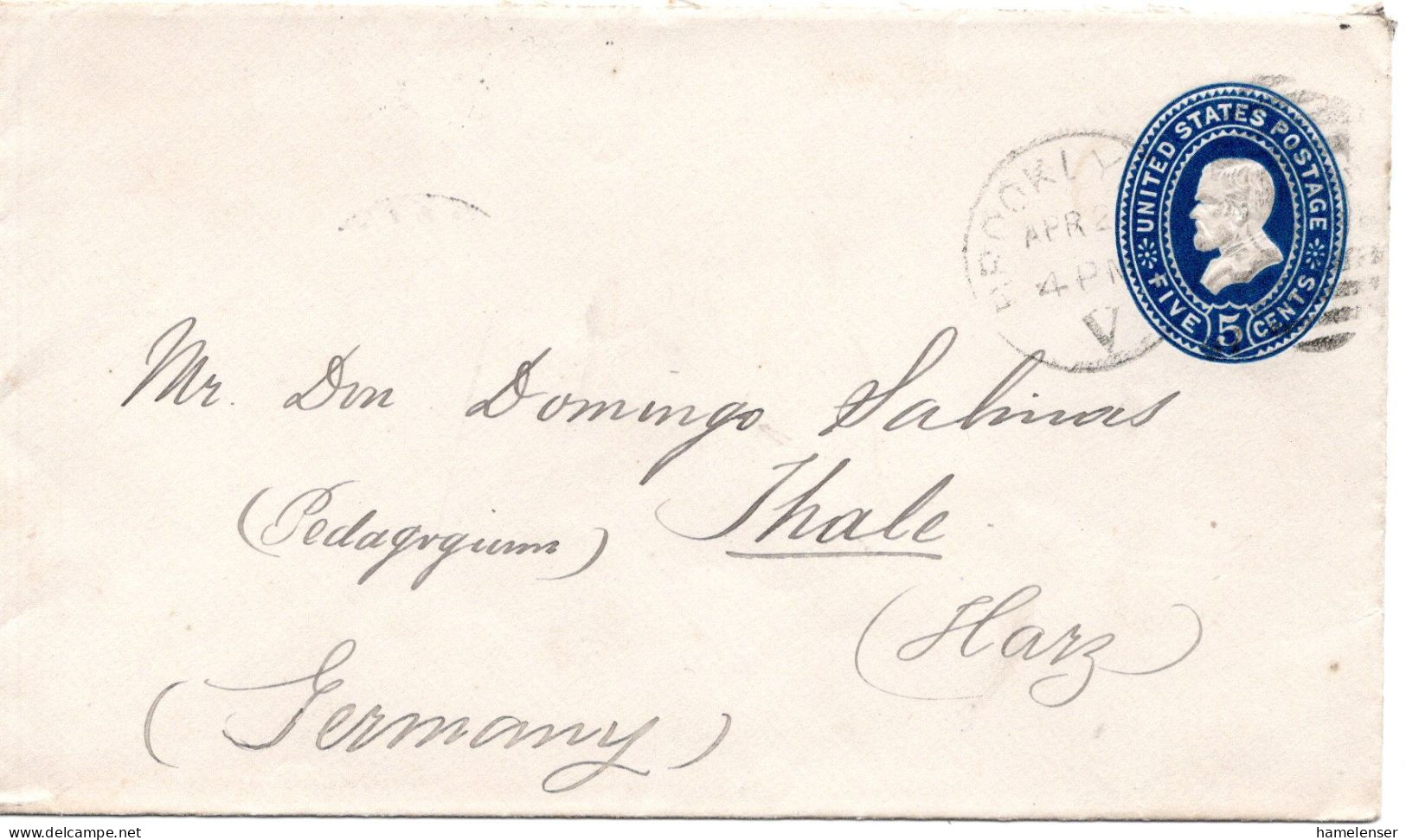 77445 - USA - 1897 - 5¢ GAU BROOKLYN -> THALE (Deutschland) - ...-1900