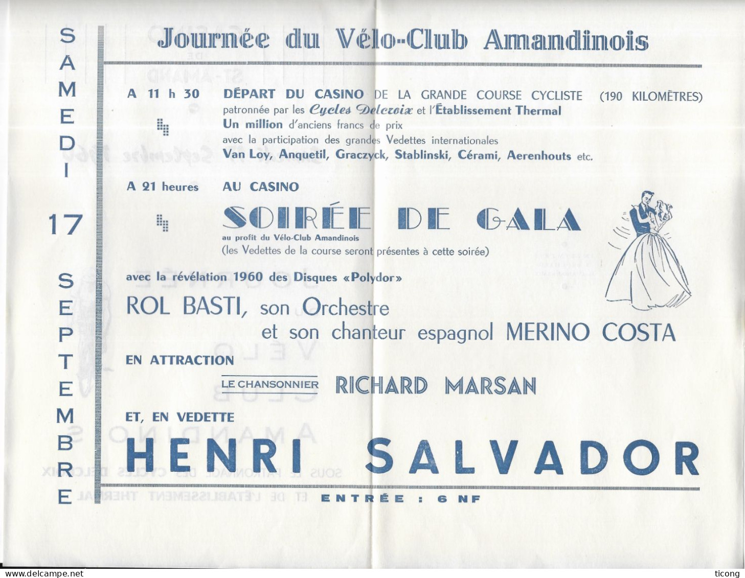 JOURNEE DU VELO CLUB AMANDINOIS SAINT AMAND LES EAUX NORD 1960 - COURSE CYCLISTE ( VAN LOY, ANQUETIL, CERAMI, STABLINSKI - Wielrennen