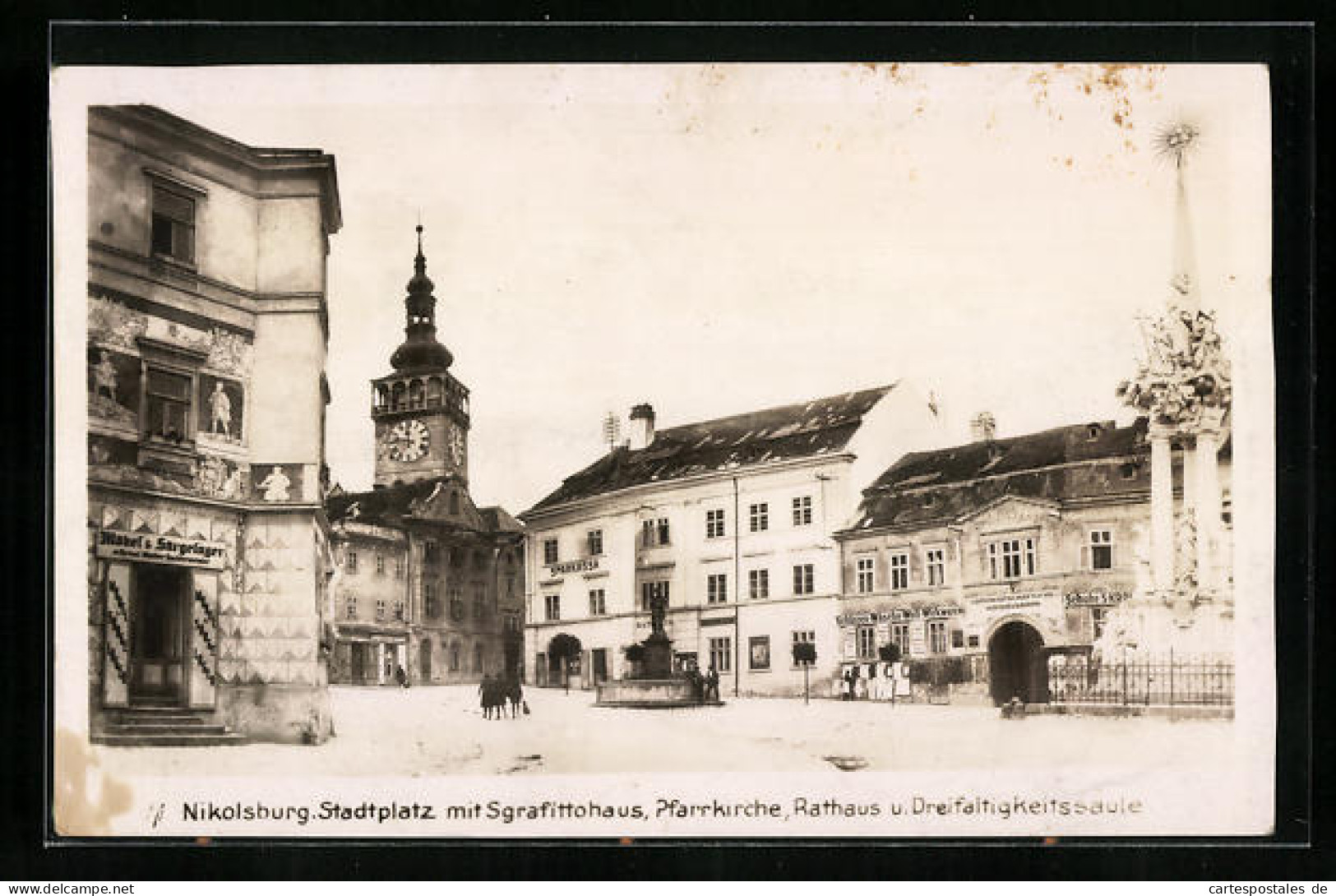 AK Nikolsburg, Stadtplatz Mit Sgrafittohaus, Pfarrkirche, Rathaus  - Tchéquie