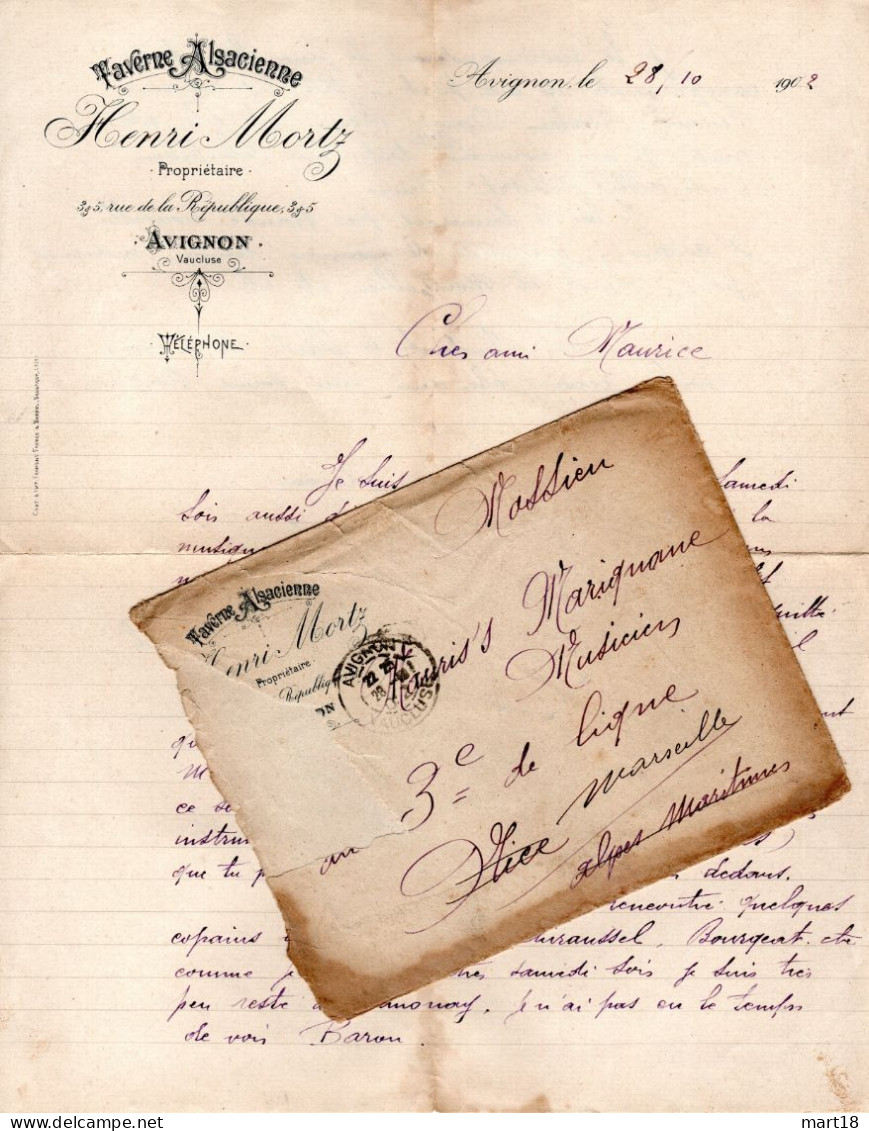 Lettre Manuscrite - 1902 - Taverne Alsaciènne H. MORTZ à AVIGNON (84) - Pas Carte Postale - - Avignon