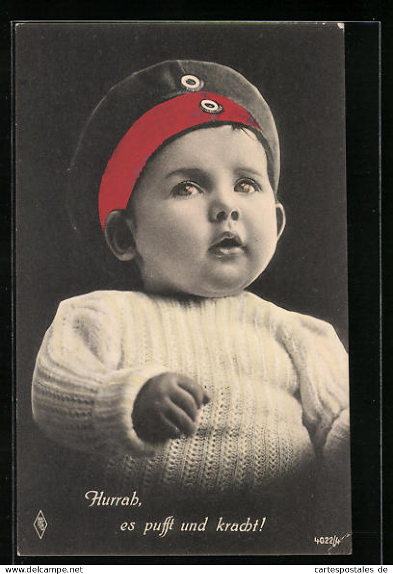 AK Kleinkind Mit Soldaten-Mütze, Kinder Kriegspropaganda  - War 1914-18