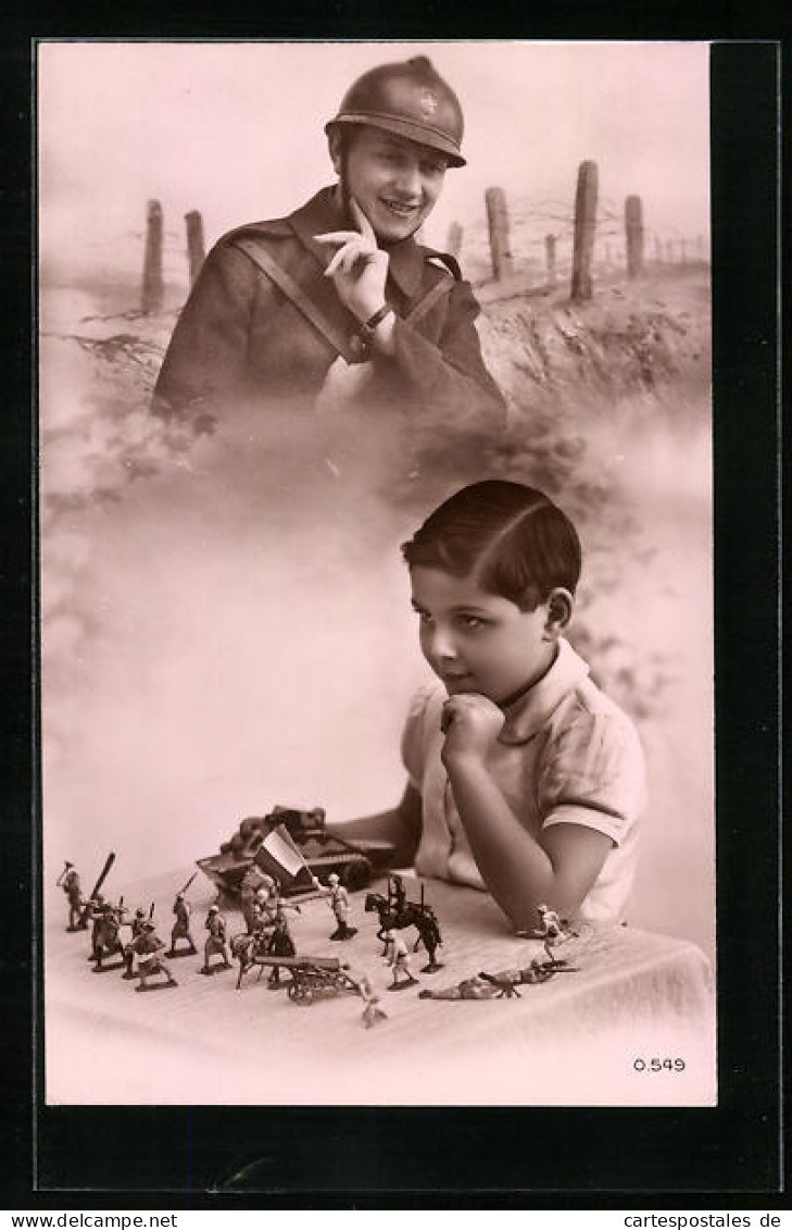 AK Kleiner Junge Spielt Mit Seinen Plastik-Soldaten, Kinder Kriegspropaganda  - War 1914-18