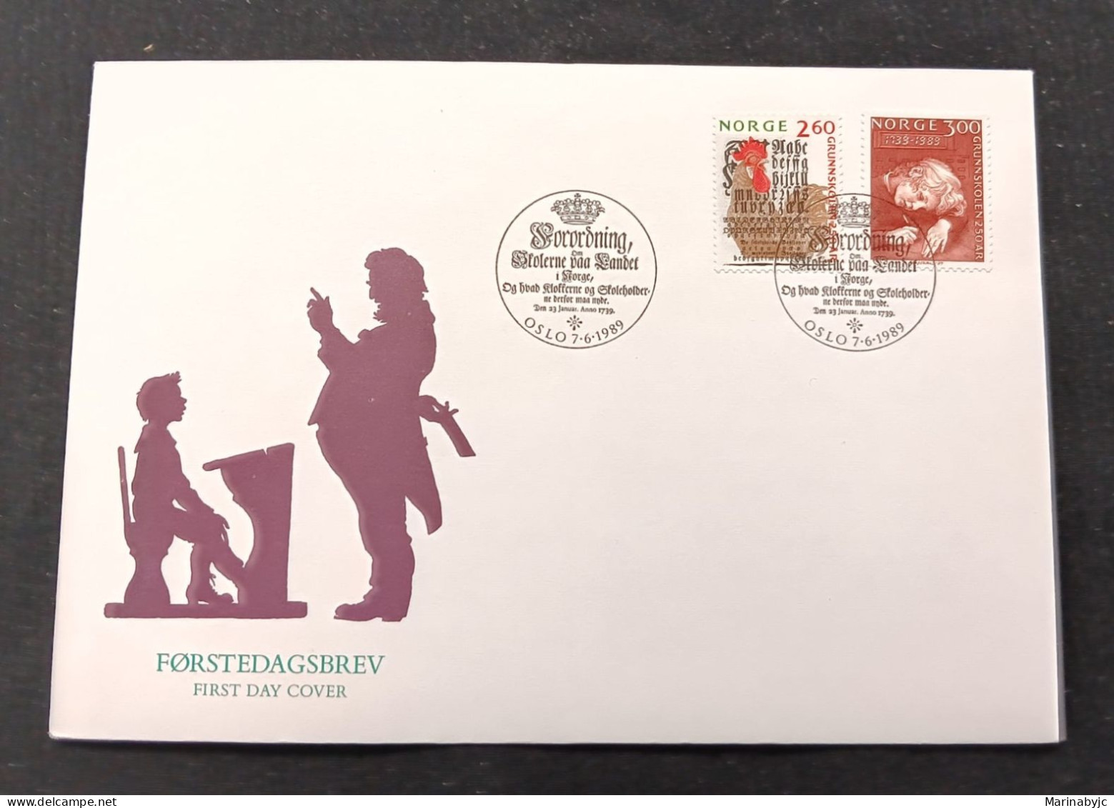 D)1989, NORWAY, FIRST DAY COVER, ISSUE, 250TH ANNIVERSARY OF PUBLIC SCHOOLS, PAGE OF AN ALPHABET FROM 1804, LEARNING TO - Andere & Zonder Classificatie
