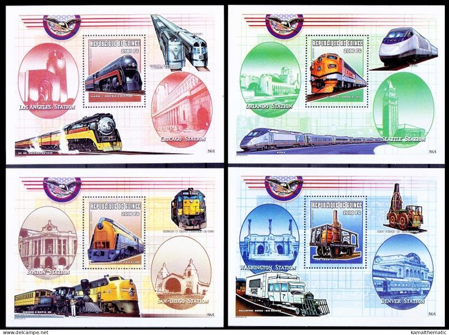 Railways, Train, Stations, Engines, Guinea 2000 MNH 4 SS Set - Trains