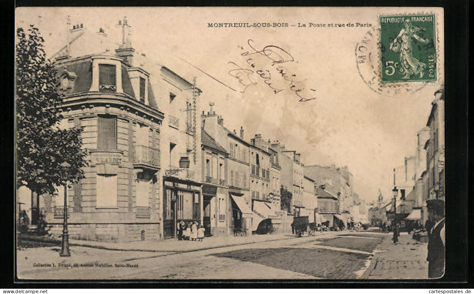 CPA Montreuil-sous-Bois, La Poste Et Rue De Paris  - Montreuil