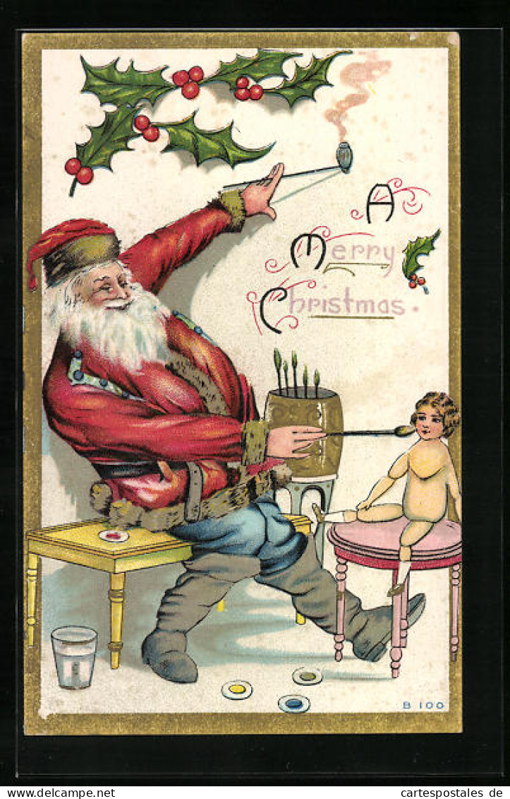 Präge-AK Weihnachtsmann Bemalt Puppe  - Santa Claus