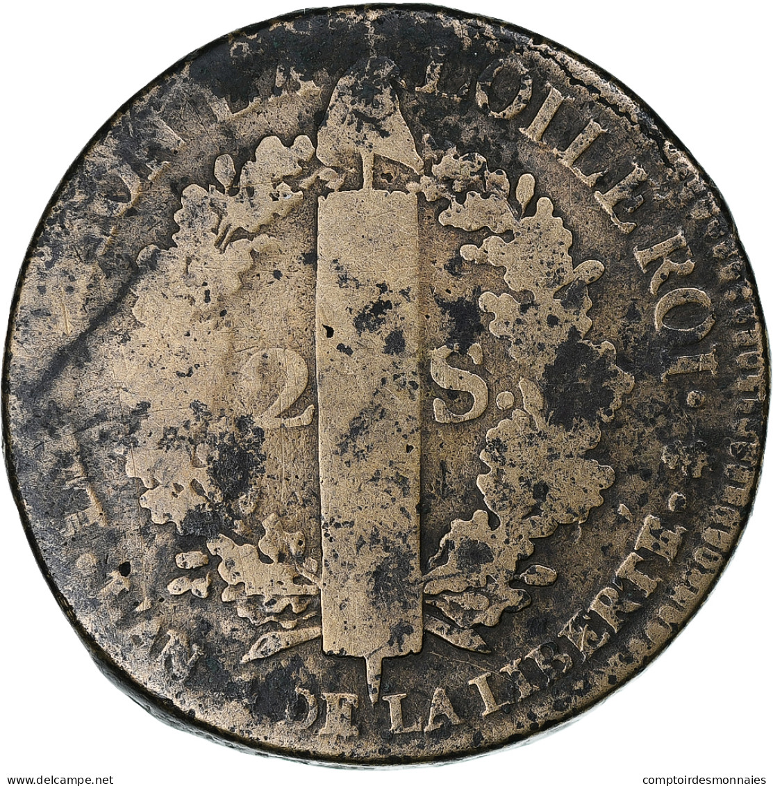 France, Louis XVI, 2 Sols, 1792 / AN 4, Paris, Cuivre, B+, Gadoury:25 - Other & Unclassified