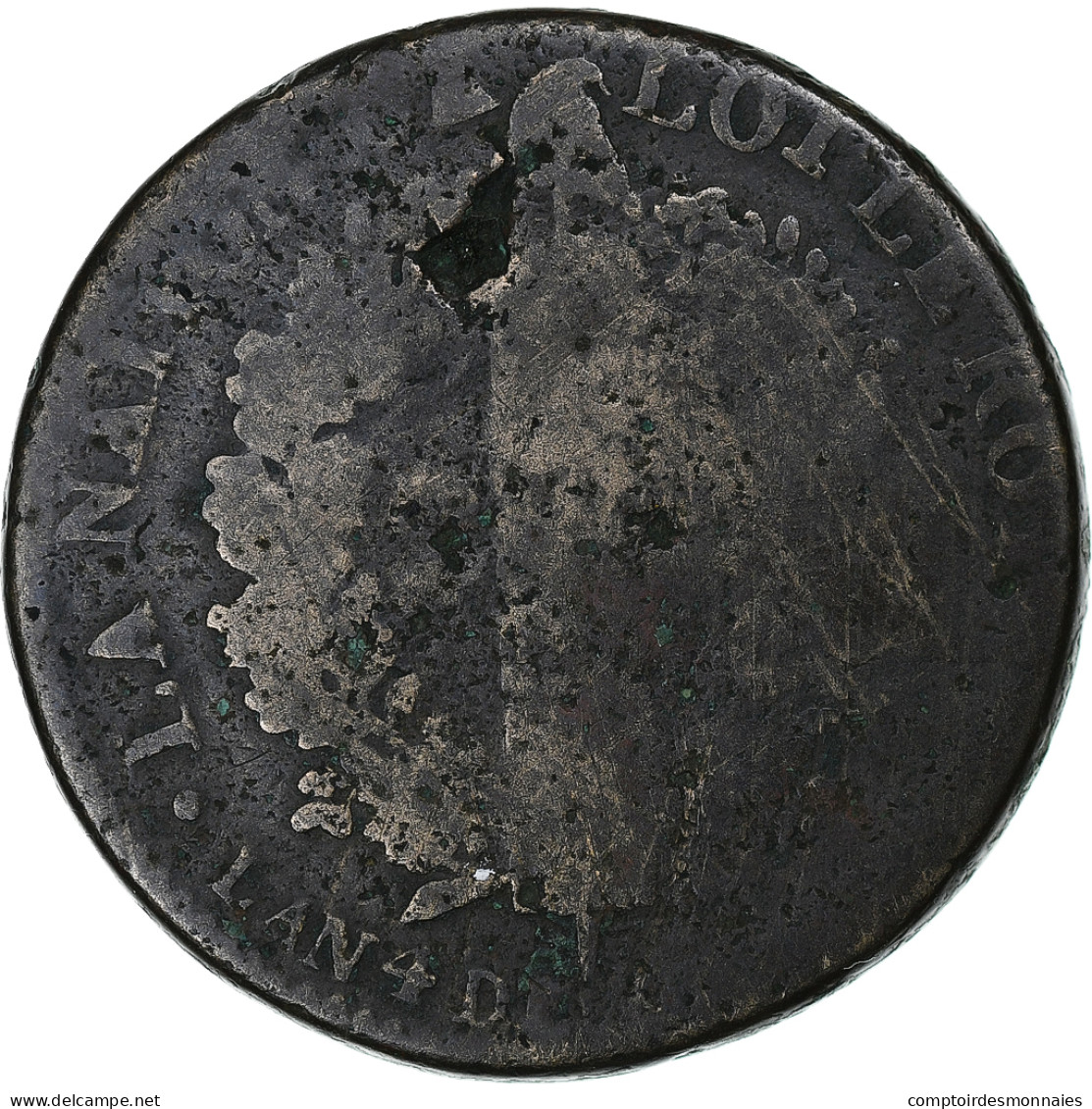 France, Louis XVI, 2 Sols, 1792 / AN 4, Marseille, Bronze, B, Gadoury:25 - Other & Unclassified